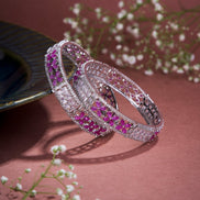 Opal Touch - Crimson Flower Rhodium Bangles (Pack of 2) - Bangles