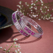Opal Touch - Crimson Flower Rhodium Bangles (Pack of 2) - Bangles