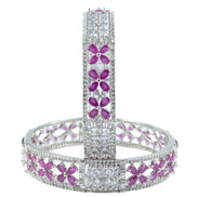 Crimson Flower Rhodium Bangles (Pack of 2) - Opal Touch