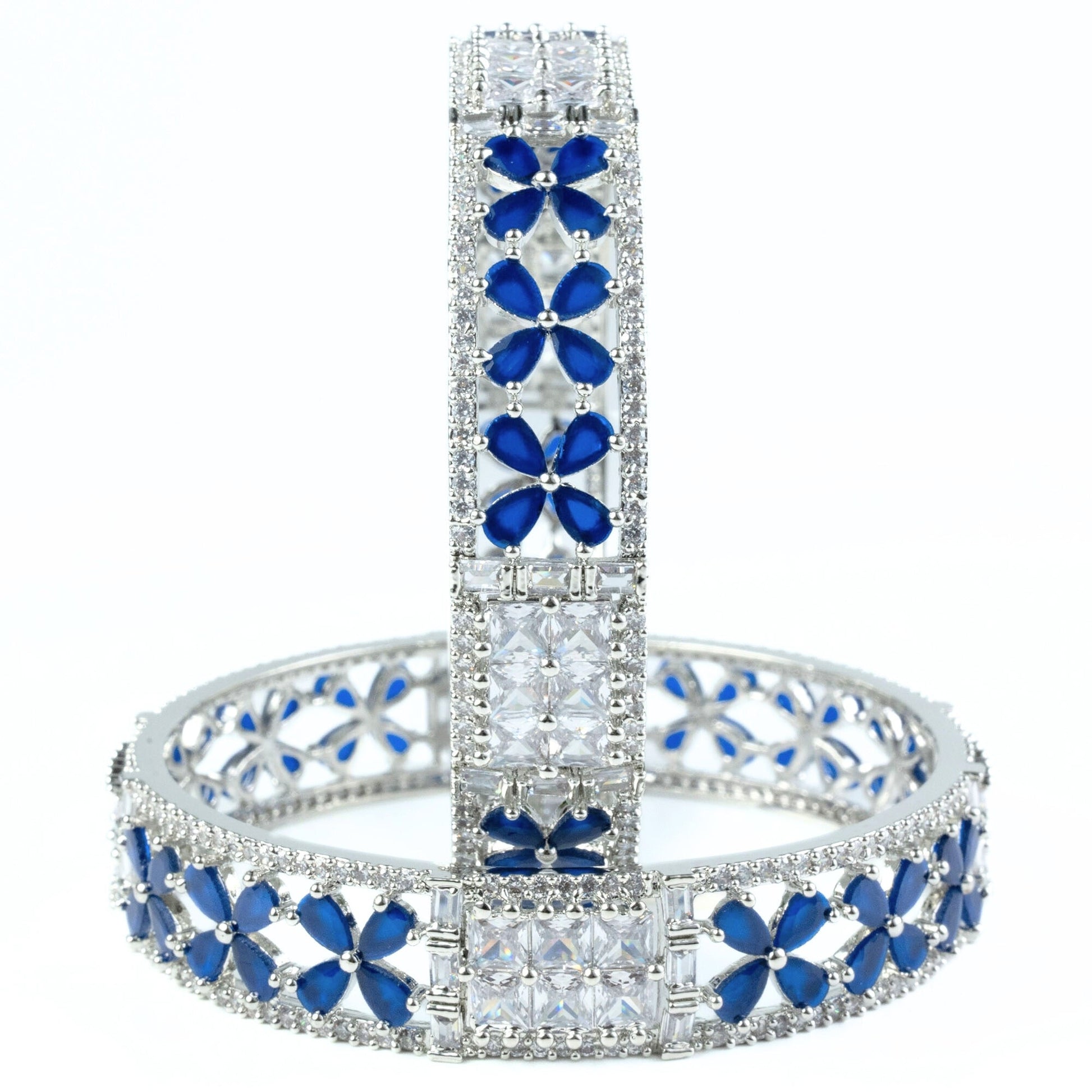 Crimson Flower Rhodium Bangles (Pack of 2) - Opal Touch