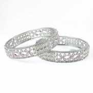 Crimson Flower Rhodium Bangles (Pack of 2) - Opal Touch
