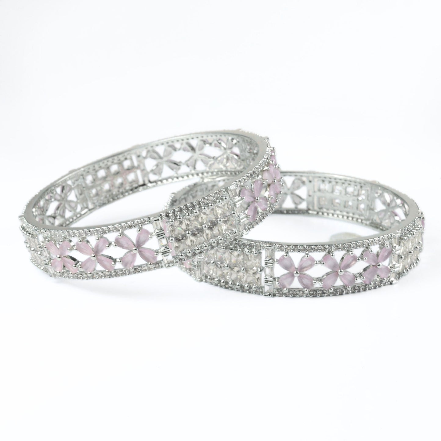 Crimson Flower Rhodium Bangles (Pack of 2) - Opal Touch