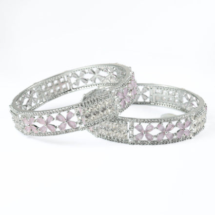 Crimson Flower Rhodium Bangles (Pack of 2) - Opal Touch