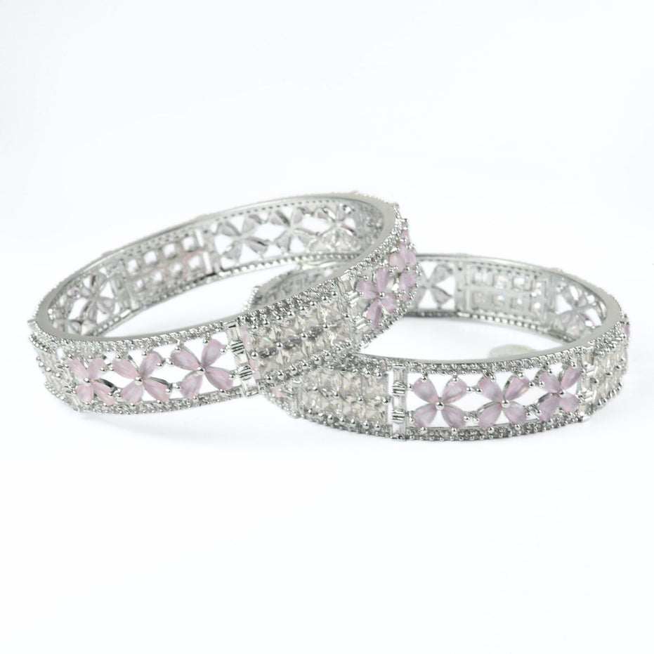 Crimson Flower Rhodium Bangles (Pack of 2) - Opal Touch