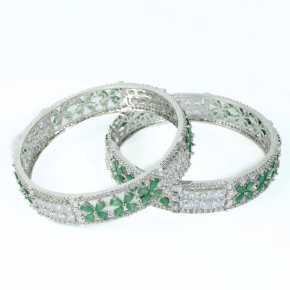 Crimson Flower Rhodium Bangles (Pack of 2) - Opal Touch