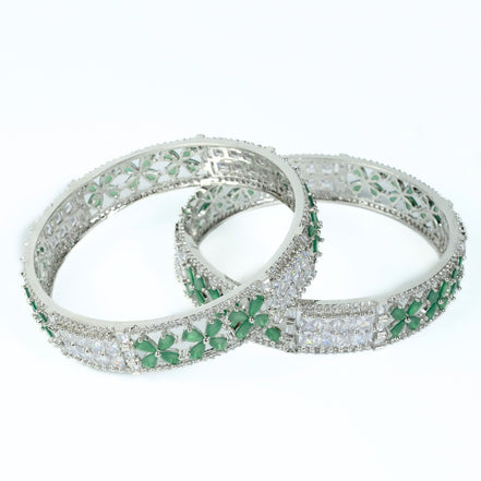 Crimson Flower Rhodium Bangles (Pack of 2) - Opal Touch