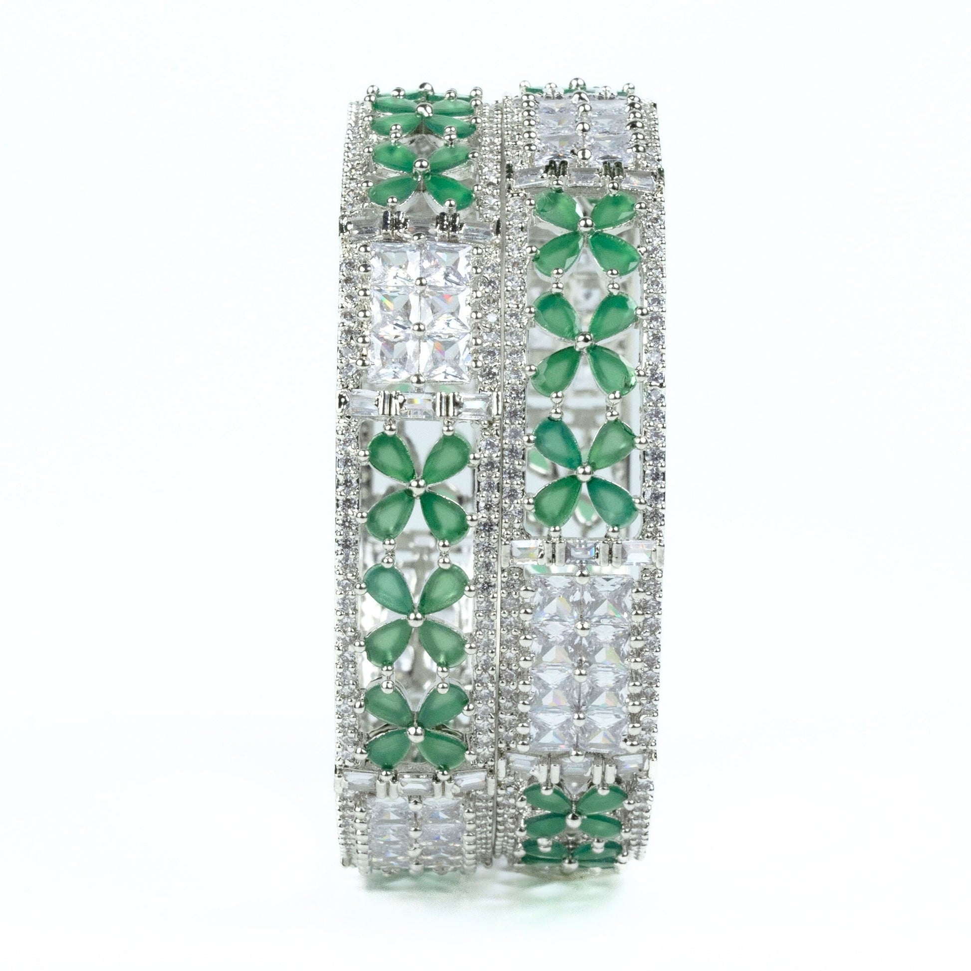 Crimson Flower Rhodium Bangles (Pack of 2) - Opal Touch