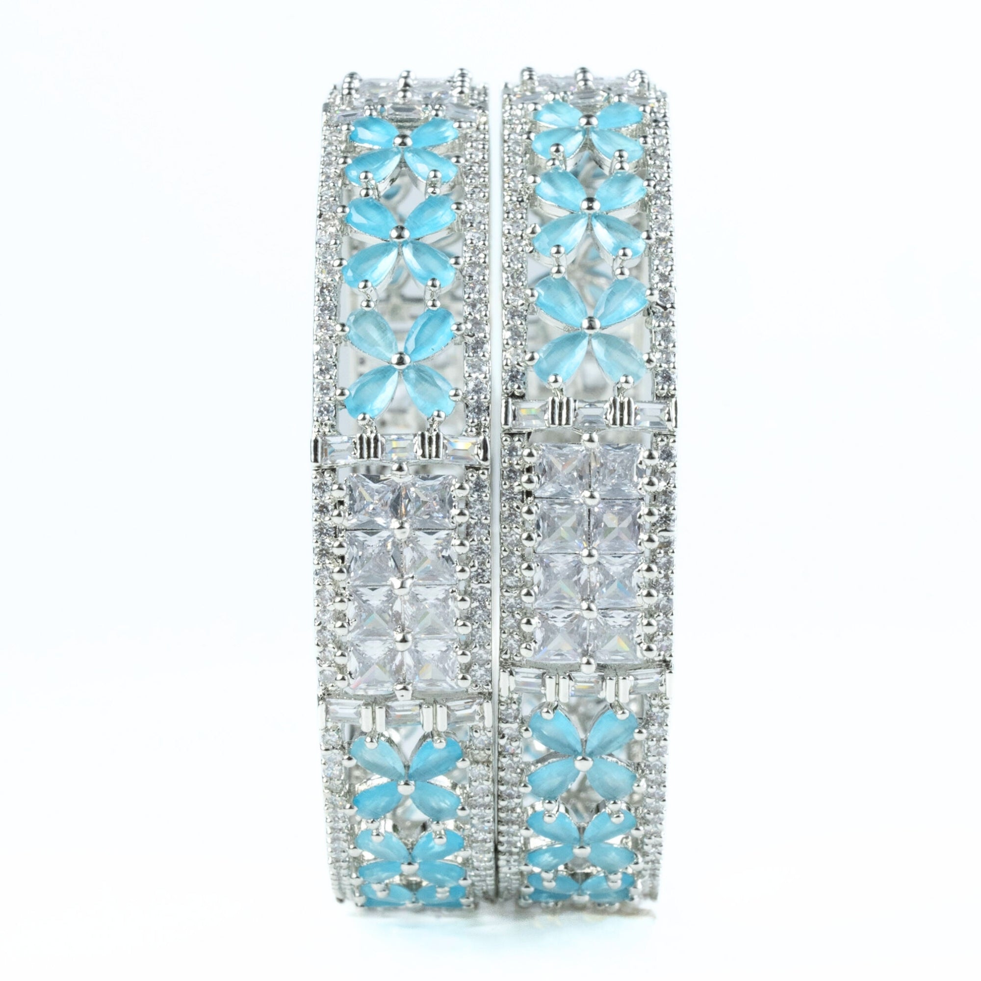 Crimson Flower Rhodium Bangles (Pack of 2) - Opal Touch