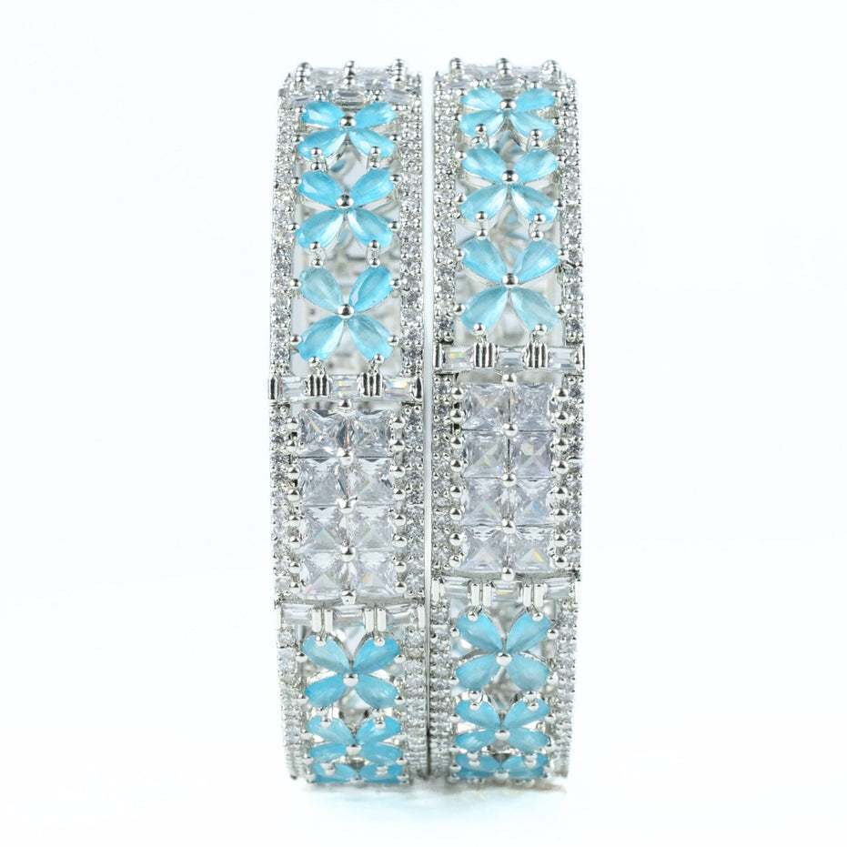 Crimson Flower Rhodium Bangles (Pack of 2) - Opal Touch