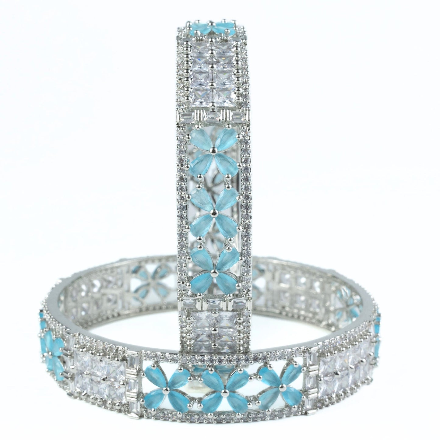 Crimson Flower Rhodium Bangles (Pack of 2) - Opal Touch