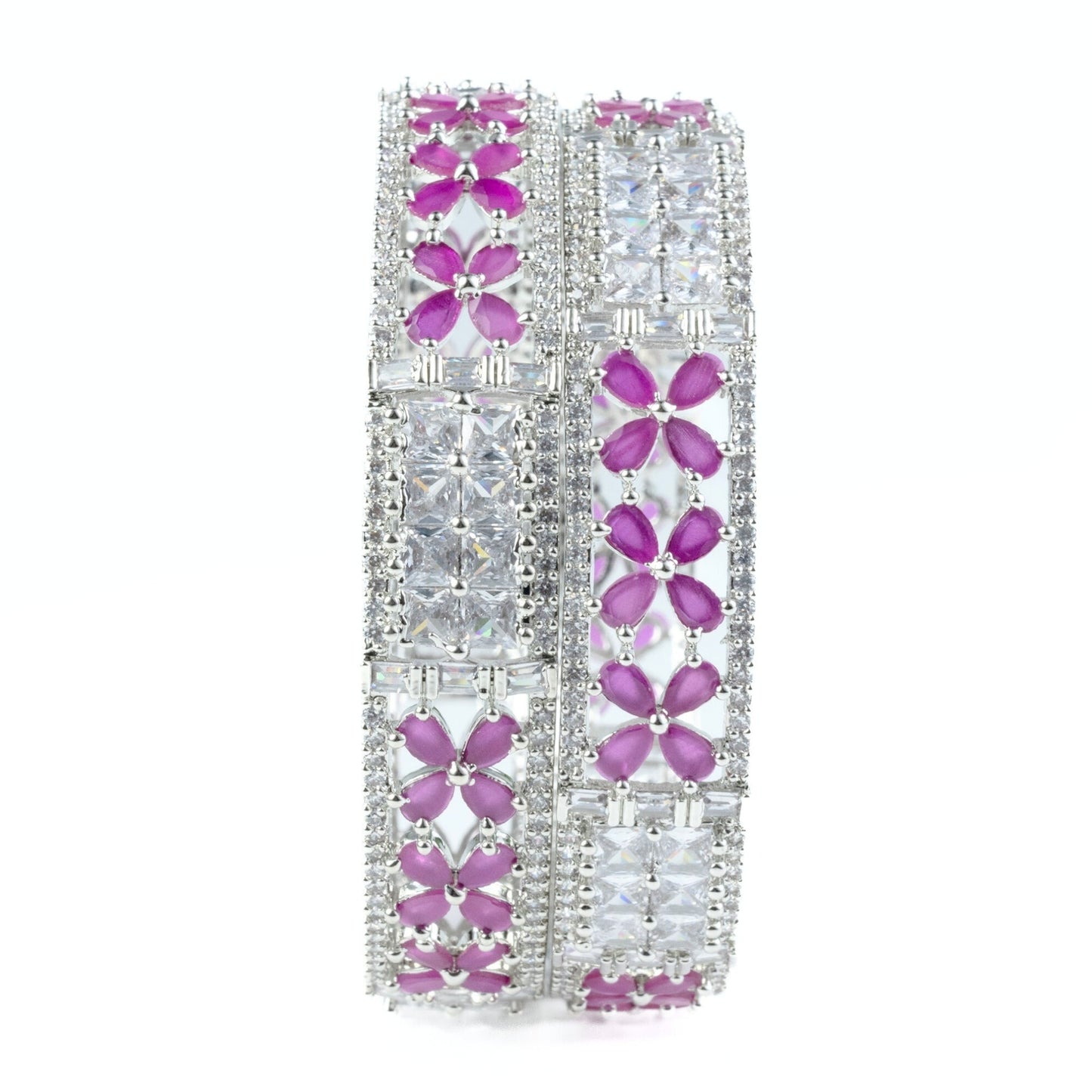 Crimson Flower Rhodium Bangles (Pack of 2) - Opal Touch