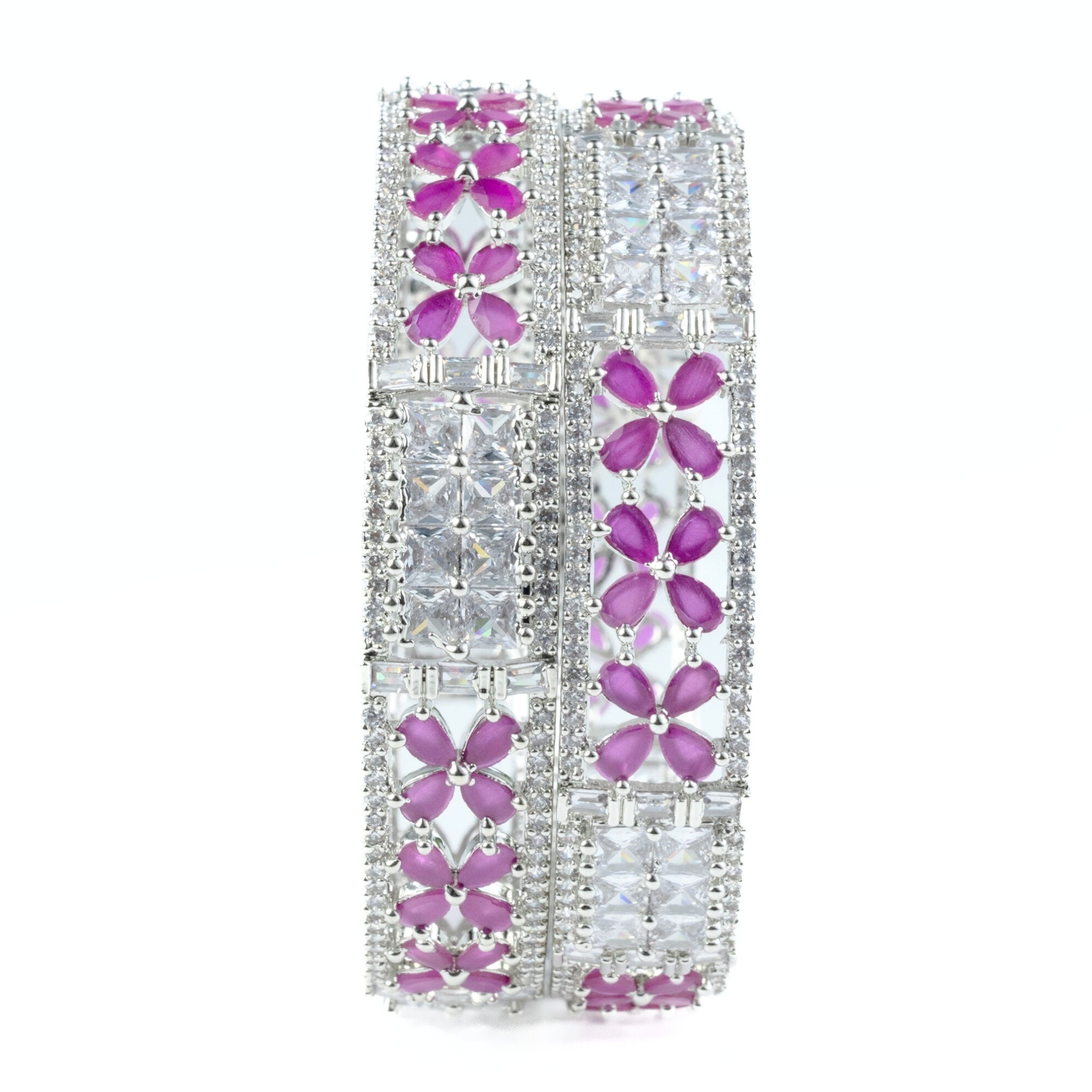 Crimson Flower Rhodium Bangles (Pack of 2) - Opal Touch