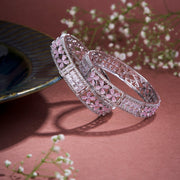 Opal Touch - Crimson Flower Rhodium Bangles (Pack of 2) - Bangles
