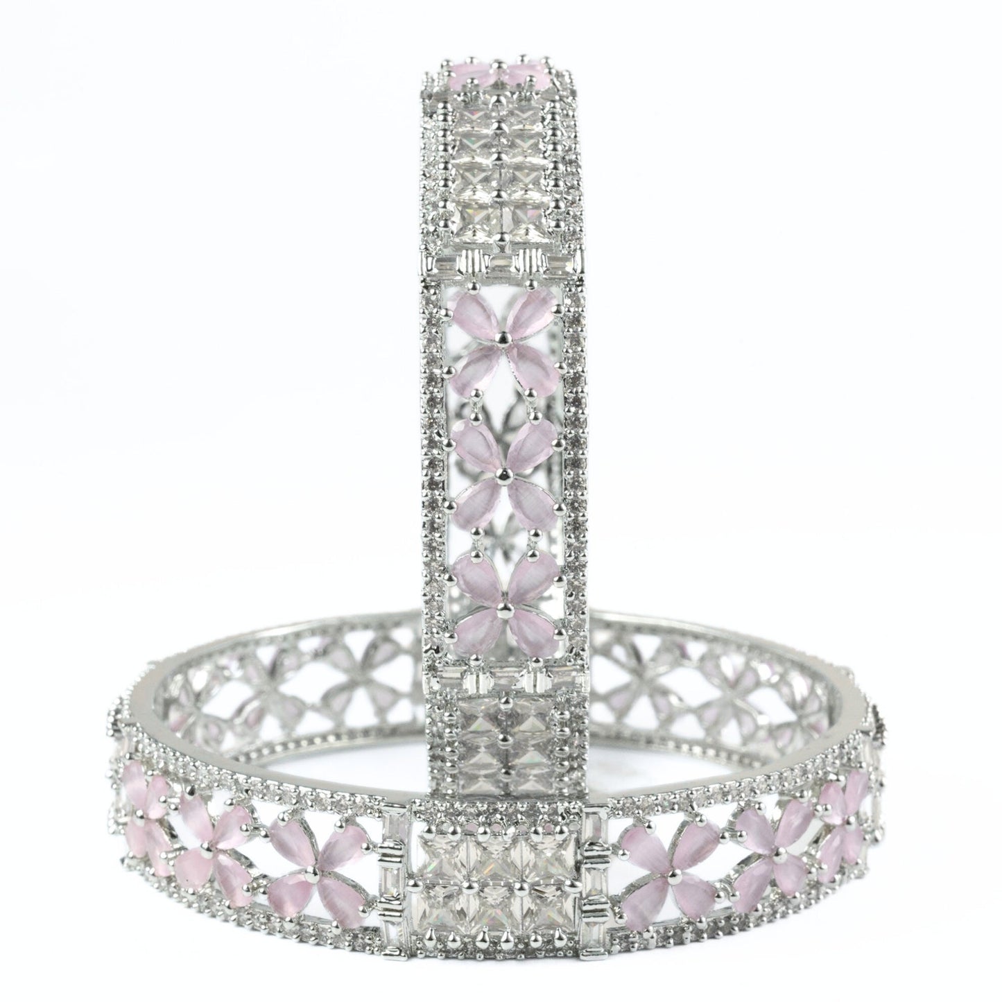 Crimson Flower Rhodium Bangles (Pack of 2) - Opal Touch