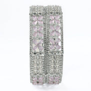 Crimson Flower Rhodium Bangles (Pack of 2) - Opal Touch