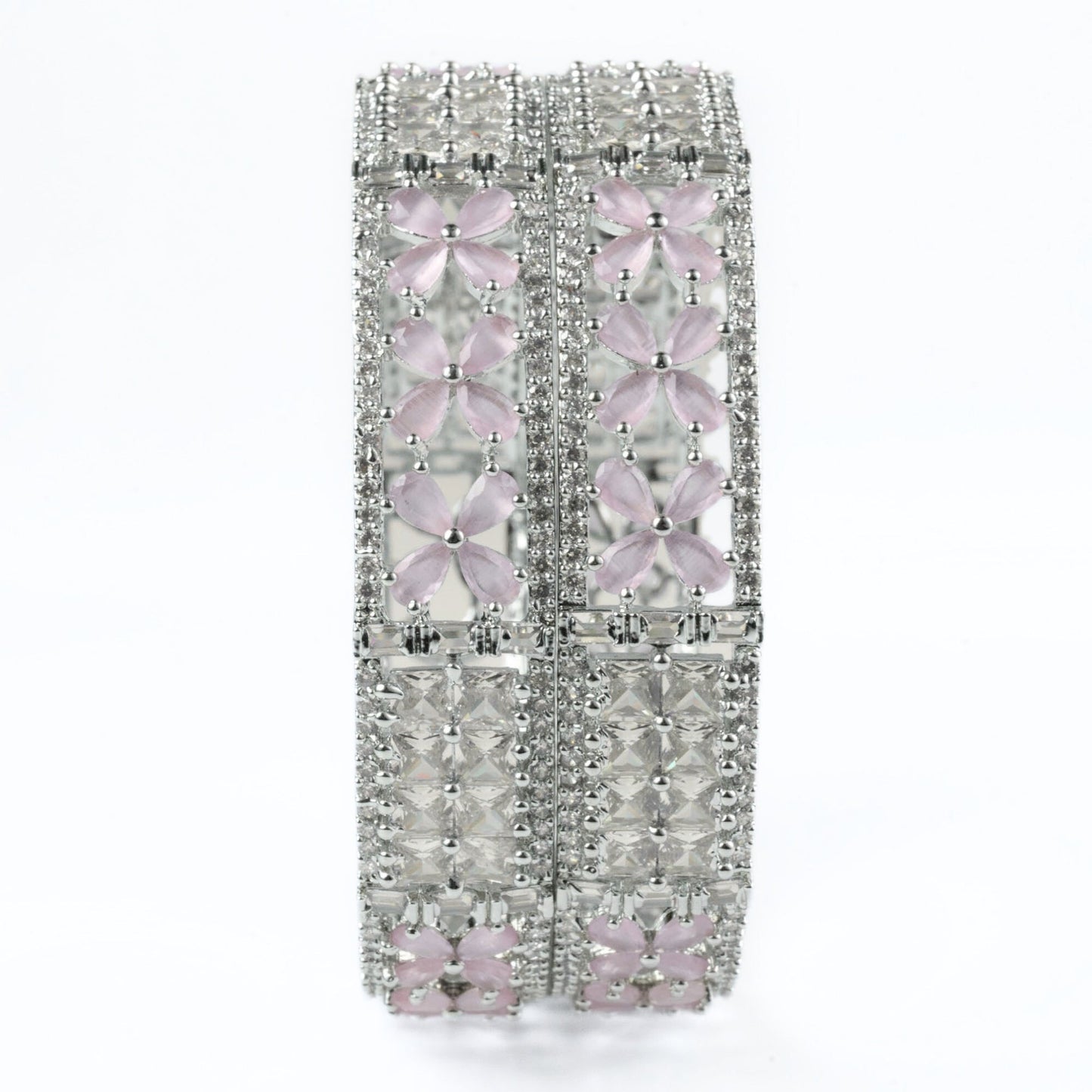 Crimson Flower Rhodium Bangles (Pack of 2) - Opal Touch