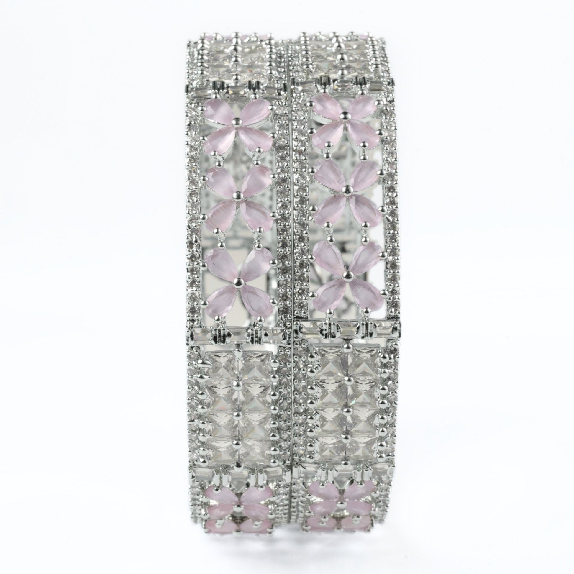 Crimson Flower Rhodium Bangles (Pack of 2) - Opal Touch