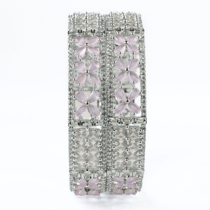 Crimson Flower Rhodium Bangles (Pack of 2) - Opal Touch