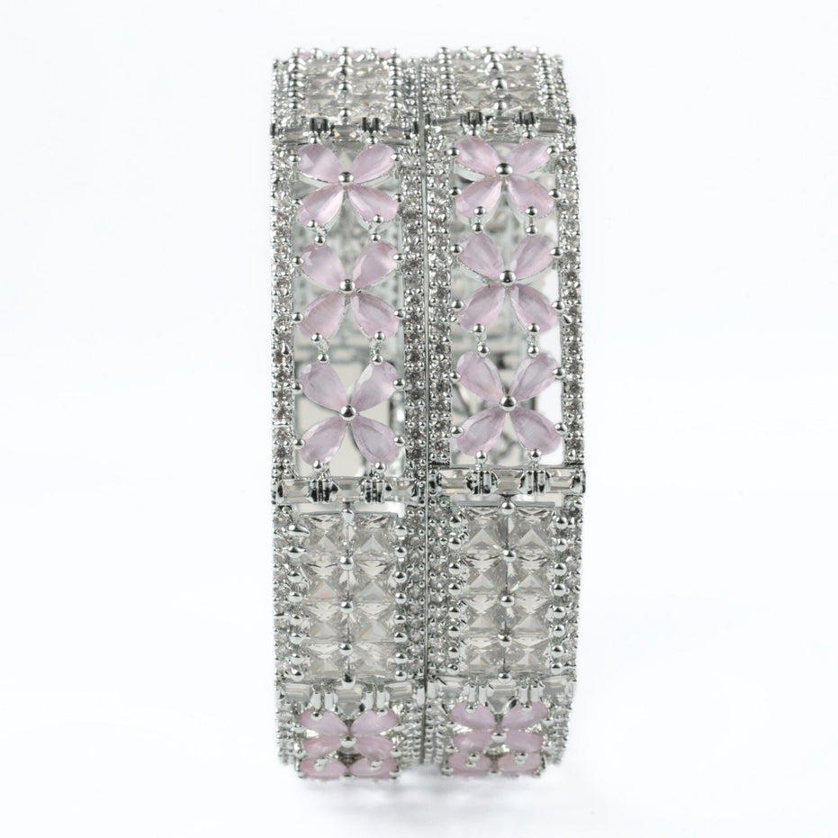 Crimson Flower Rhodium Bangles (Pack of 2) - Opal Touch