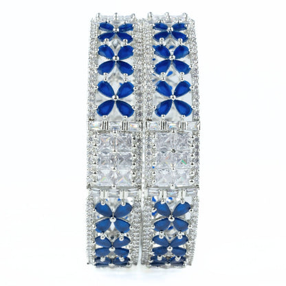 Crimson Flower Rhodium Bangles (Pack of 2) - Opal Touch