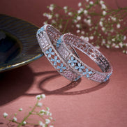 Opal Touch - Crimson Flower Rhodium Bangles (Pack of 2) - Bangles