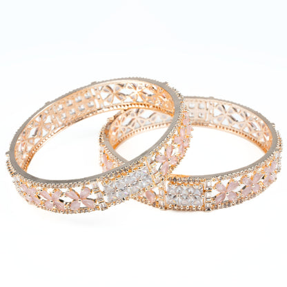 Crimson Flower Rose Gold Bangles (Pack of 2) - Opal Touch