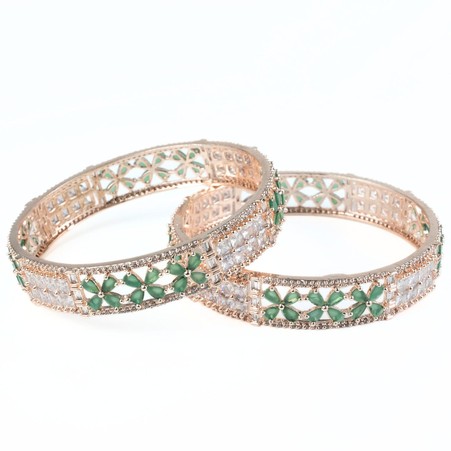 Crimson Flower Rose Gold Bangles (Pack of 2) - Opal Touch