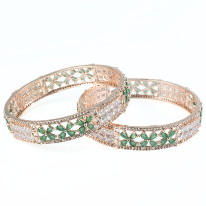 Crimson Flower Rose Gold Bangles (Pack of 2) - Opal Touch