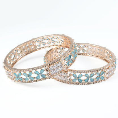 Crimson Flower Rose Gold Bangles (Pack of 2) - Opal Touch