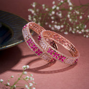 Opal Touch - Crimson Flower Rose Gold Bangles (Pack of 2) - Bangles