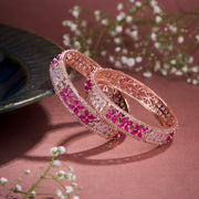 Opal Touch - Crimson Flower Rose Gold Bangles (Pack of 2) - Bangles