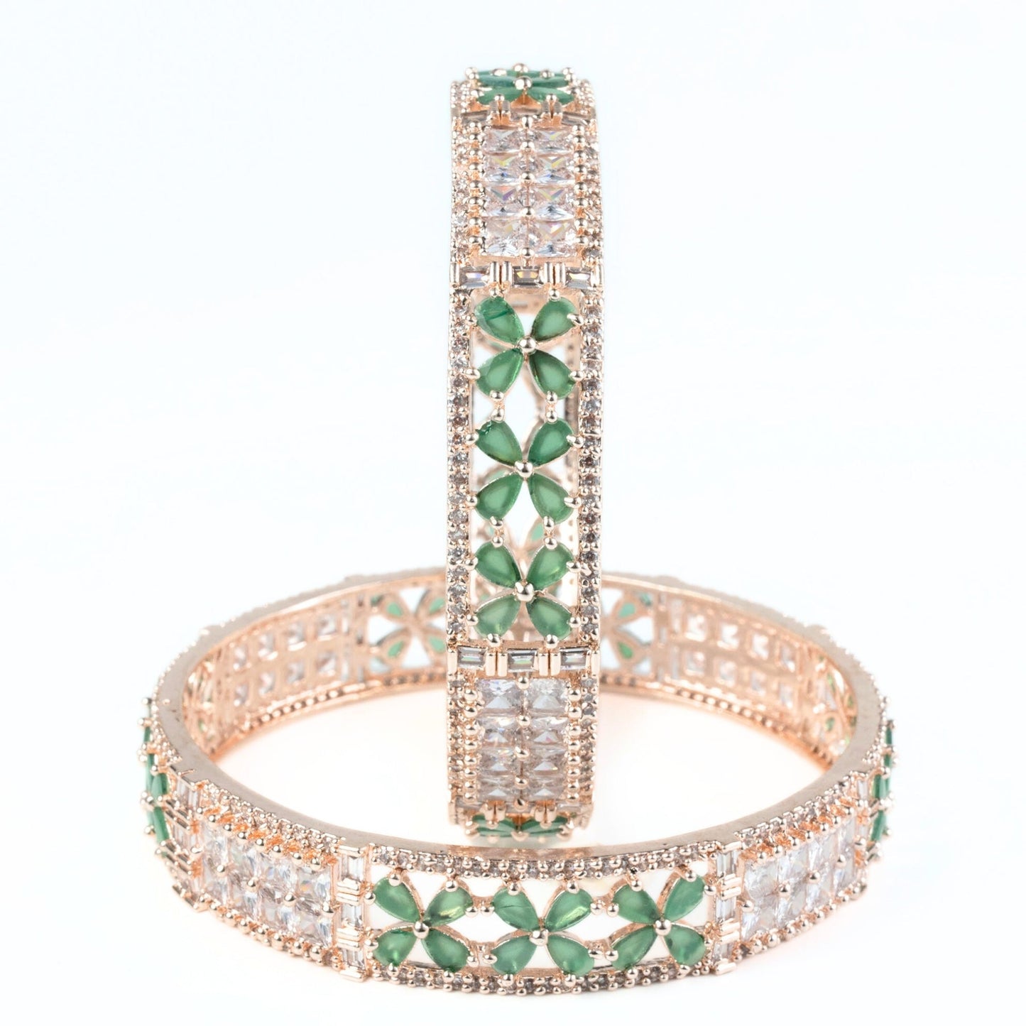 Crimson Flower Rose Gold Bangles (Pack of 2) - Opal Touch