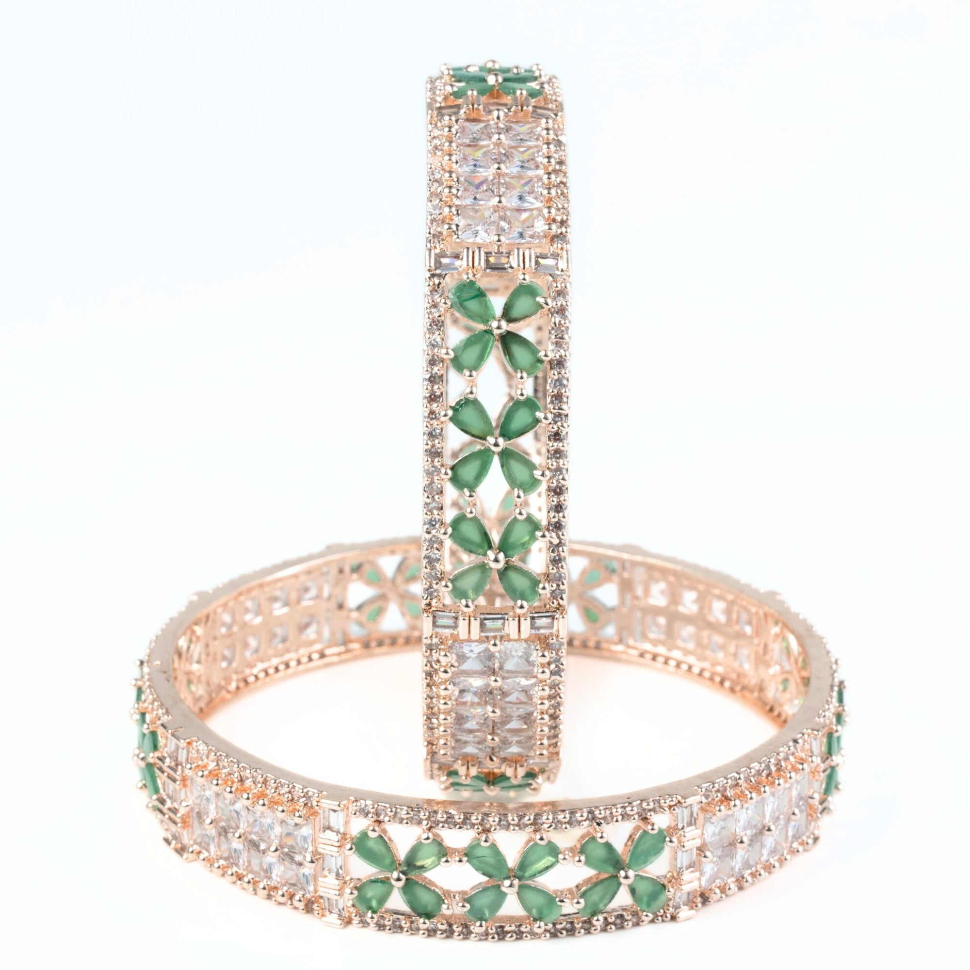 Crimson Flower Rose Gold Bangles (Pack of 2) - Opal Touch