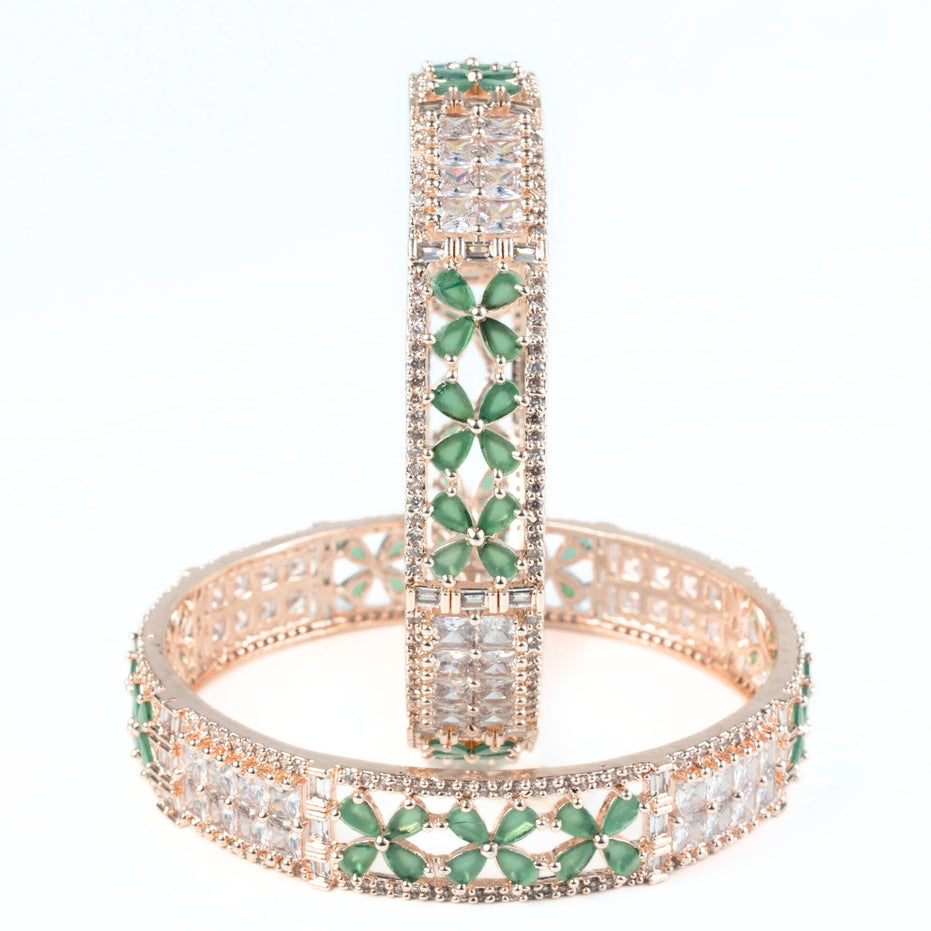 Crimson Flower Rose Gold Bangles (Pack of 2) - Opal Touch