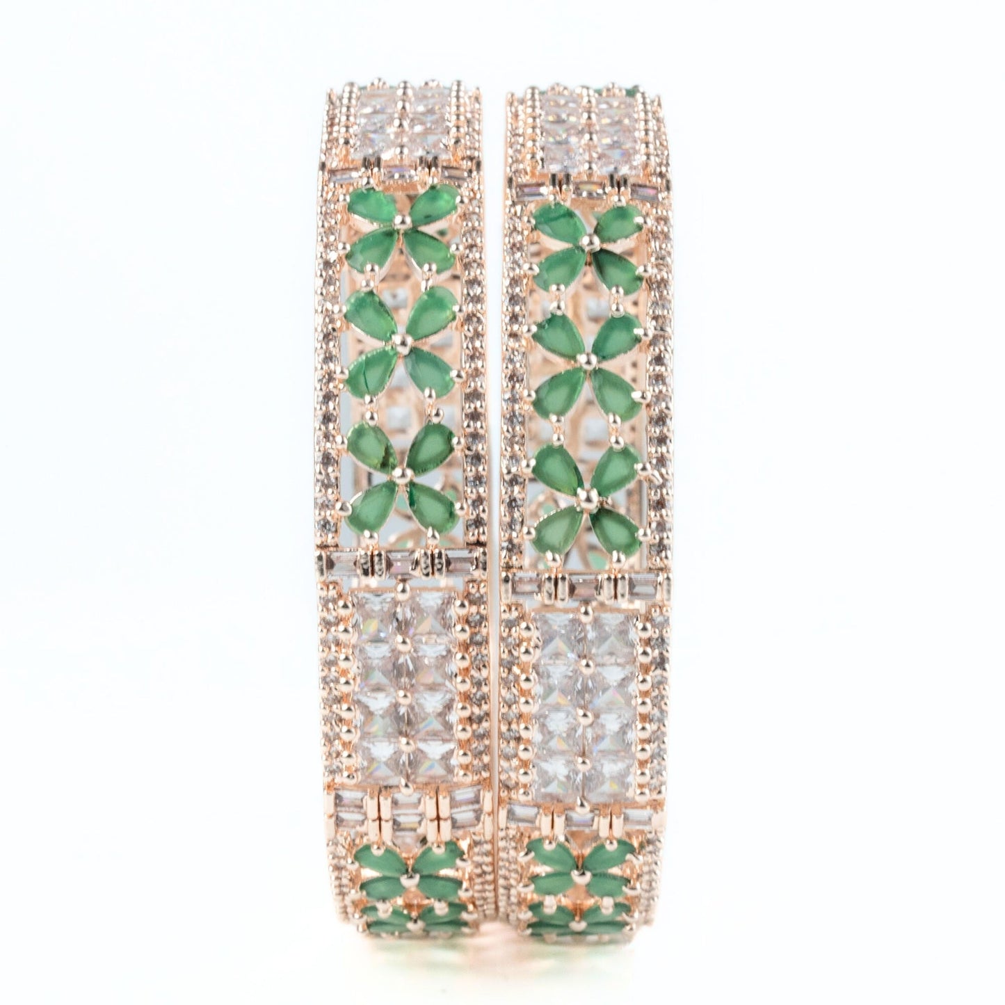 Crimson Flower Rose Gold Bangles (Pack of 2) - Opal Touch