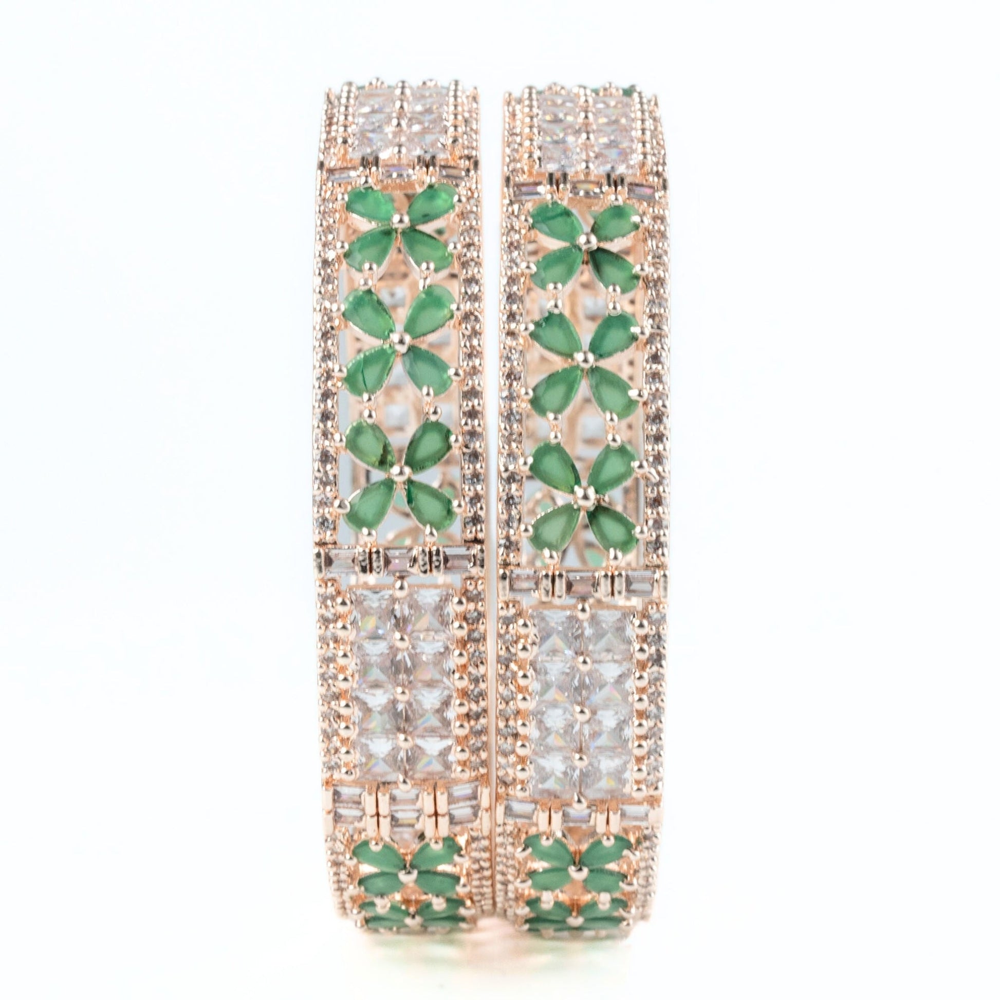 Crimson Flower Rose Gold Bangles (Pack of 2) - Opal Touch