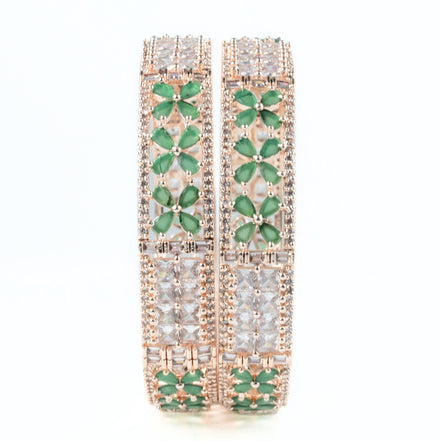 Crimson Flower Rose Gold Bangles (Pack of 2) - Opal Touch