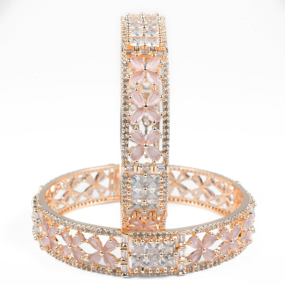 Crimson Flower Rose Gold Bangles (Pack of 2) - Opal Touch