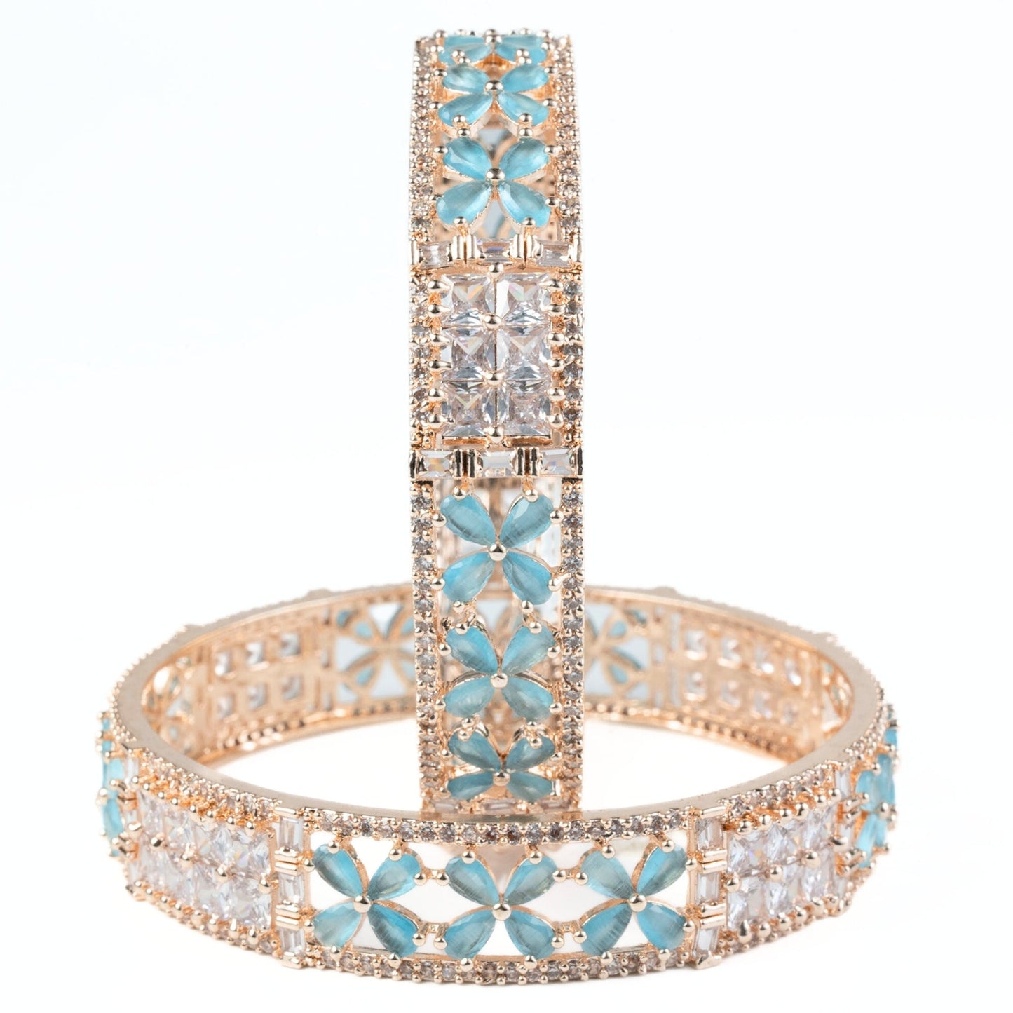 Crimson Flower Rose Gold Bangles (Pack of 2) - Opal Touch