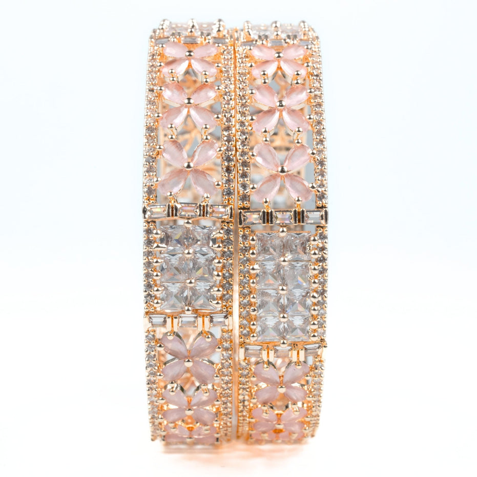 Crimson Flower Rose Gold Bangles (Pack of 2) - Opal Touch