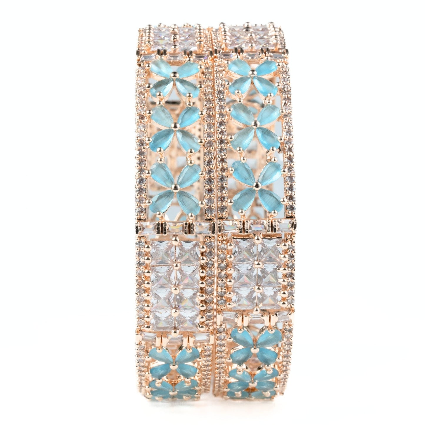 Crimson Flower Rose Gold Bangles (Pack of 2) - Opal Touch