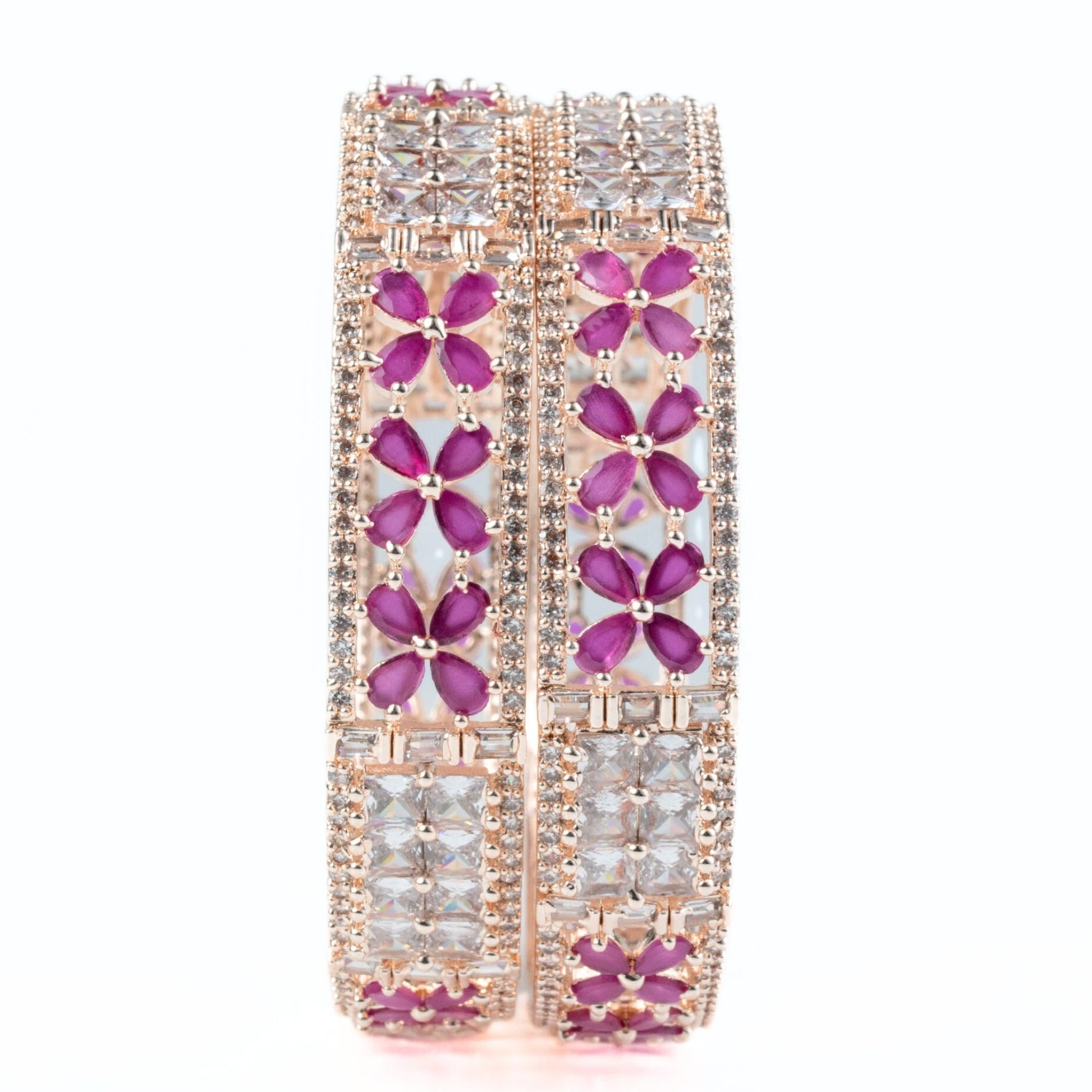 Crimson Flower Rose Gold Bangles (Pack of 2) - Opal Touch