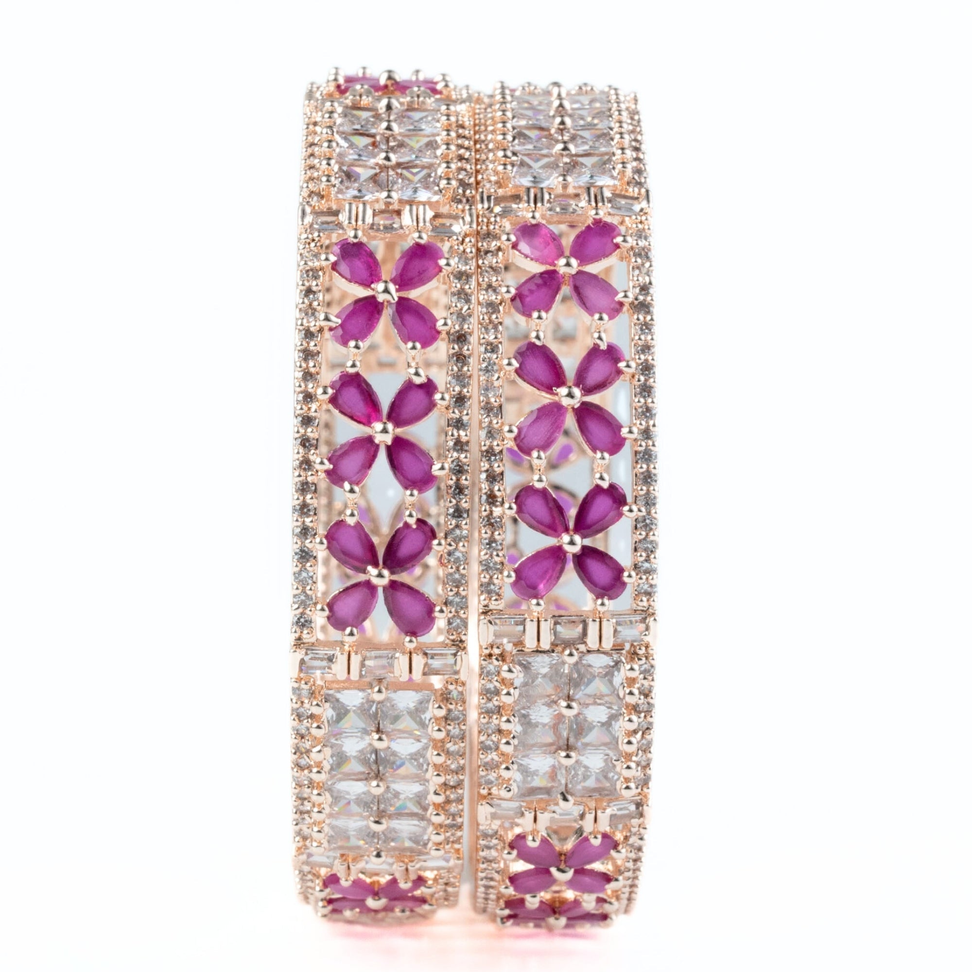 Crimson Flower Rose Gold Bangles (Pack of 2) - Opal Touch
