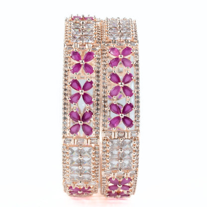 Crimson Flower Rose Gold Bangles (Pack of 2) - Opal Touch