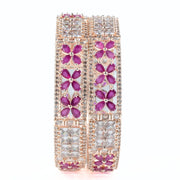 Crimson Flower Rose Gold Bangles (Pack of 2) - Opal Touch