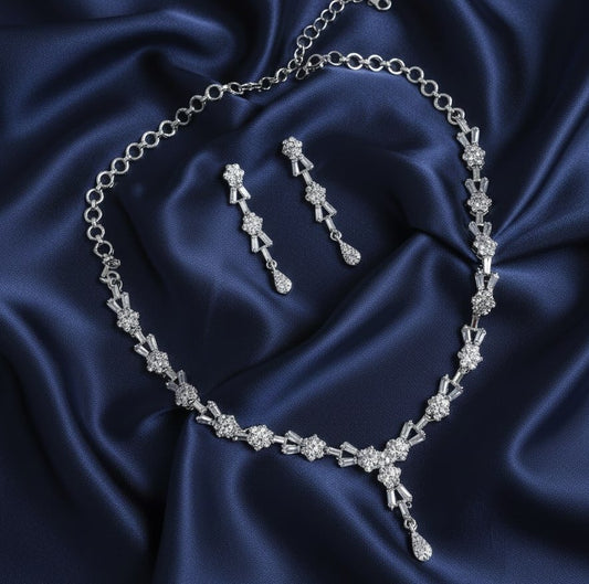 Crystal Clear White Necklace in Rhodium - Opal Touch