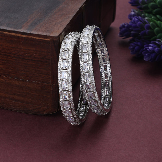 Opal Touch - Crystal Cubic Zirconia Rhodium Bangles (Pack of 2) - Bangles