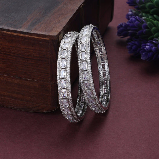Opal Touch - Crystal Cubic Zirconia Rhodium Bangles (Pack of 2) - Bangles