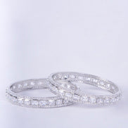 Opal Touch - Crystal Cubic Zirconia Rhodium Bangles (Pack of 2) - Bangles