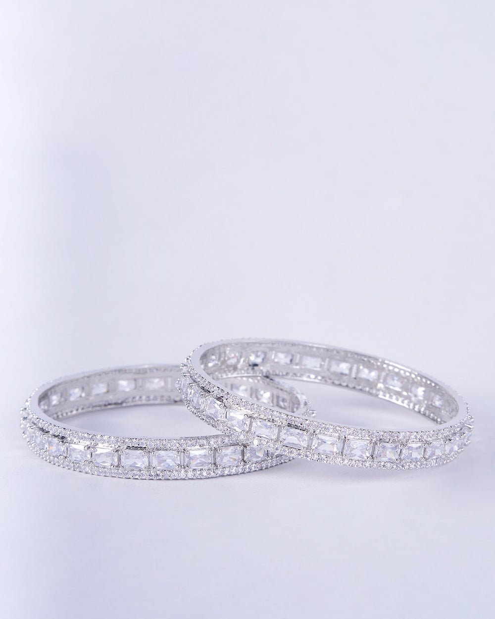 Opal Touch - Crystal Cubic Zirconia Rhodium Bangles (Pack of 2) - Bangles